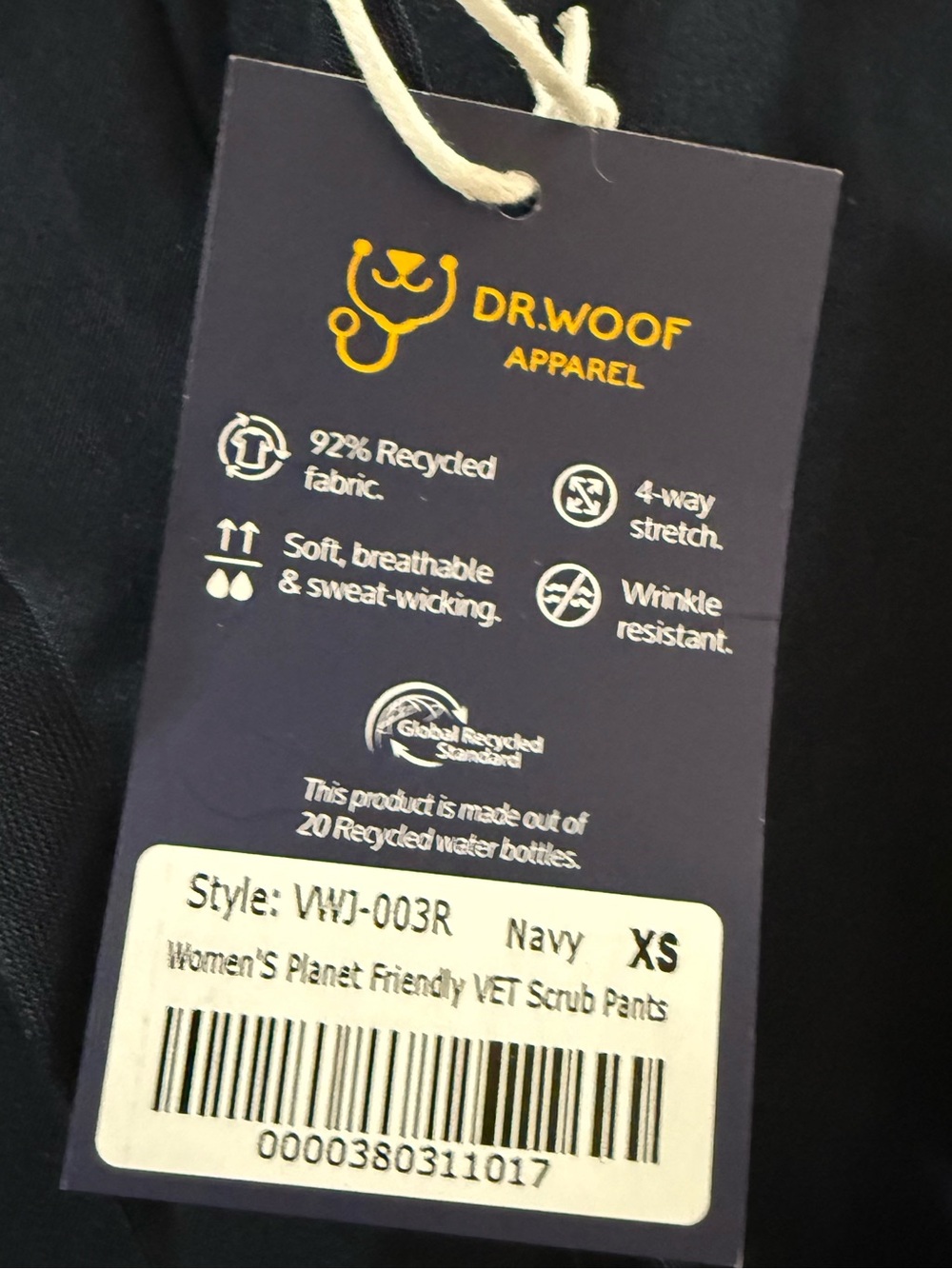 Dr. Woof Scrub Pants XS Navy Cargo Drawstring Stretch Vet Medical NWT - Picture 4 of 8